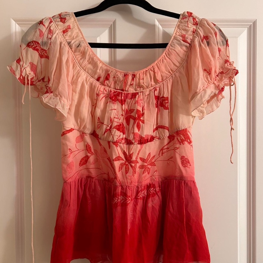 Vivienne Tam Red and Pink Floral Blouse